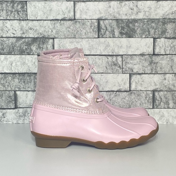 New Sperry Youth 3 Pink SaltWater Duck Boots Waterproof - Picture 1 of 8